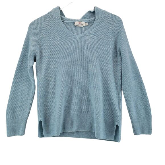 Vineyard Vines Cashmere Linen Pullover Hooded Sweater Girls Size Large Blue